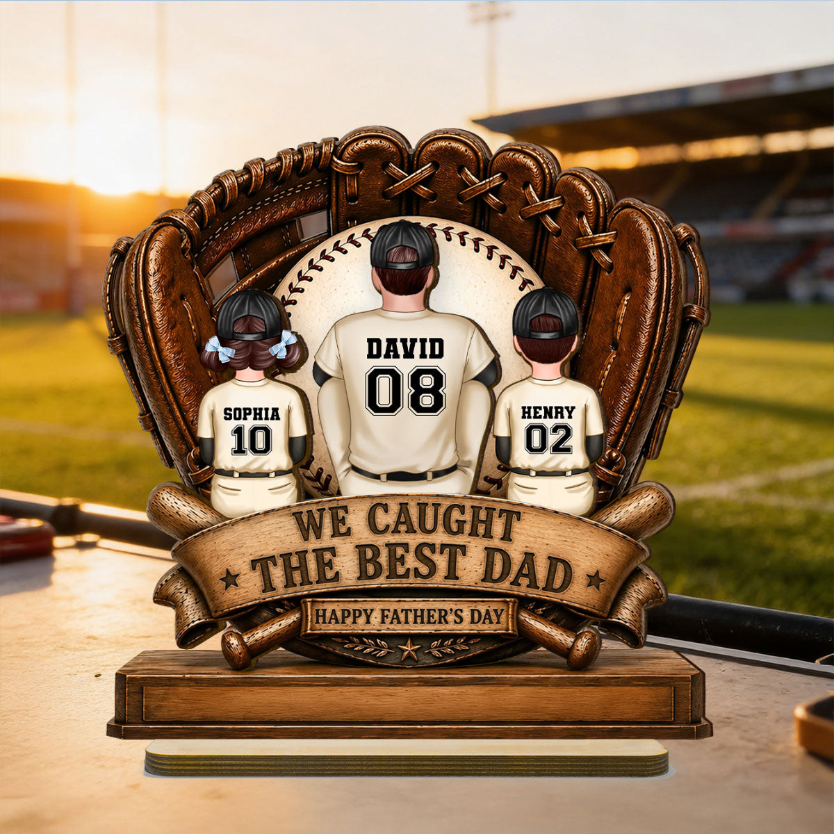 We Caught the Best Dad Fathers & Children Sitting - Personalized 2-Layered Wooden Plaque - Gift for Husband, Dad
