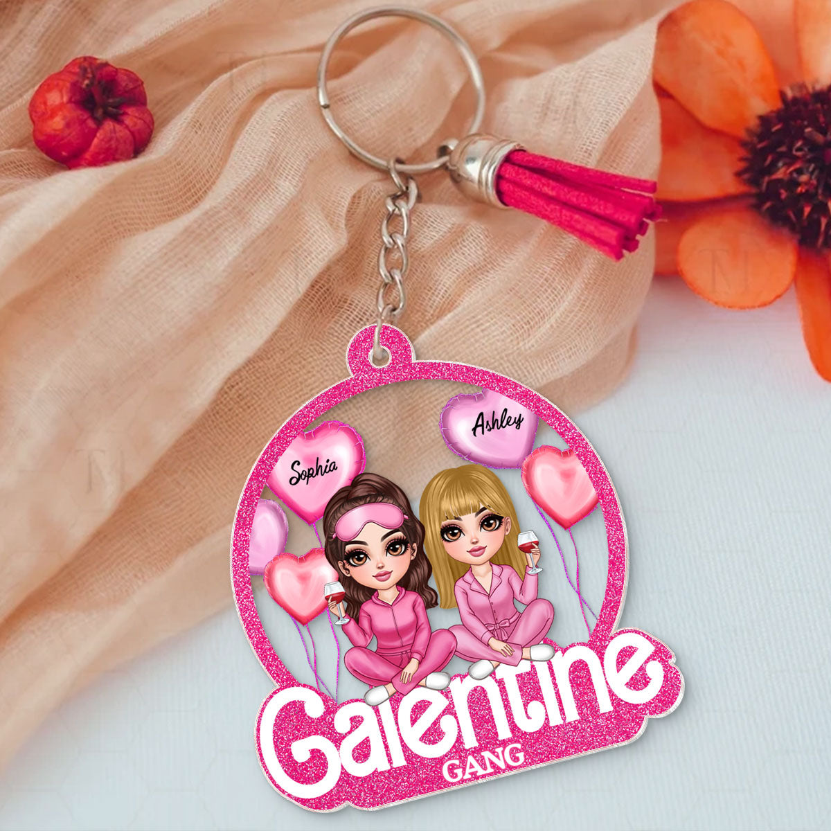 Galentine Gang Partners In Crime Pretty Girls Personalized Acrylic Keychain, Gift, Social Club, Besties Gift