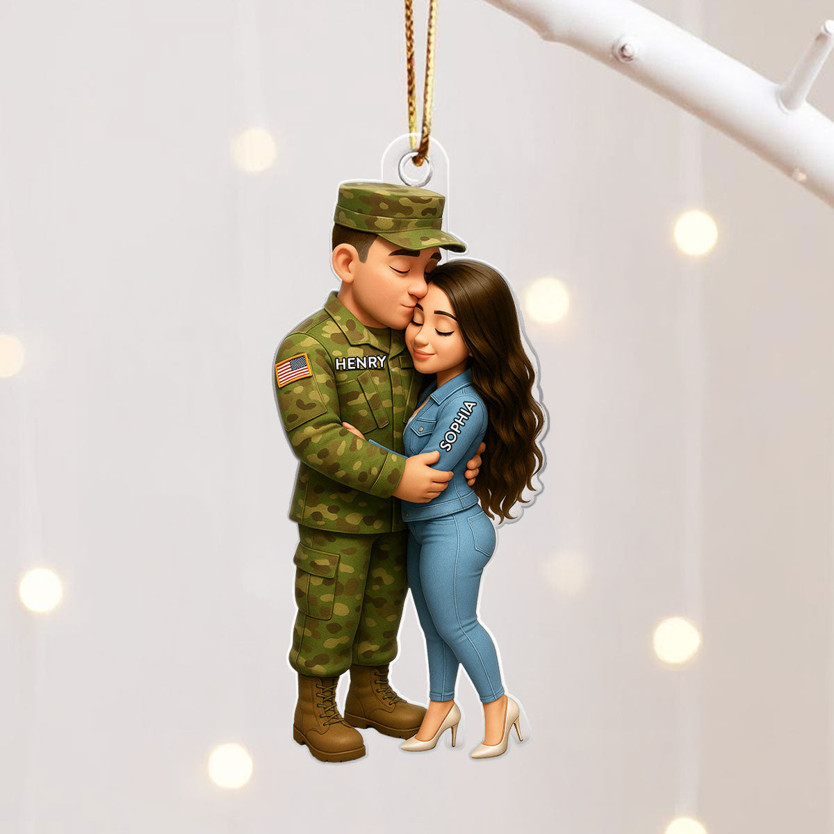 Army Hugging Couple - Personalized Acrylic Ornament - Perfect Christmas Gift For Couple, For Him, For Her