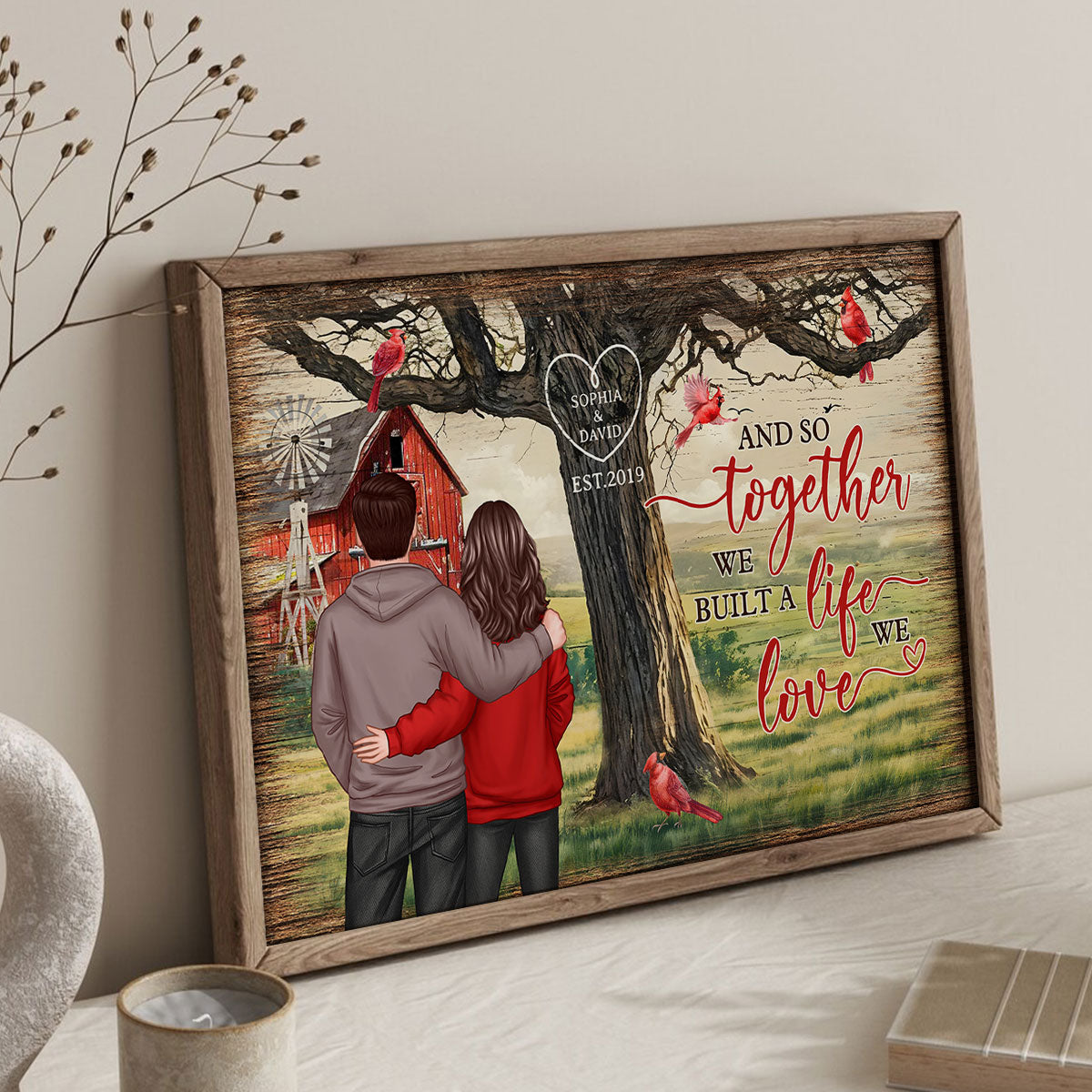 Personalized Couples Tree Large Farmhouse Poster Wall Art, Gift, Anniversary Gift For Couples, For Him, For Her