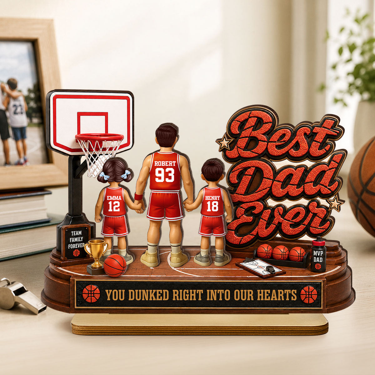 Best Basketball Dad Ever Dunked Right Into Our Hearts - Personalized 2-Layered Wooden Plaque - Gift For Dad, Husband