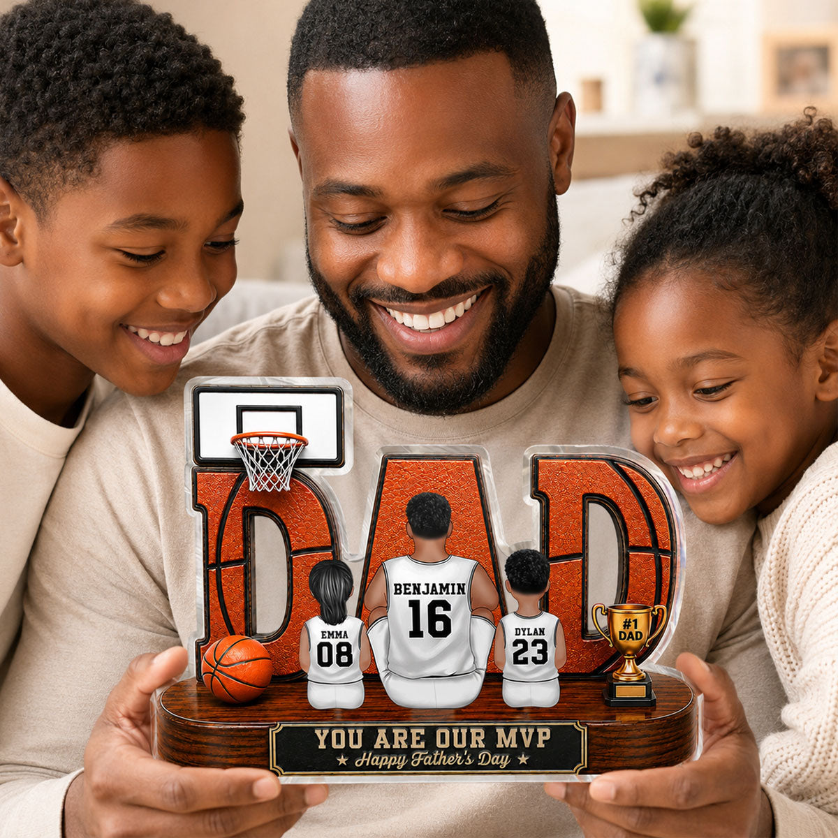 Basketball Dad Legend Daddy's Dream Team 2D Flat Printed- Personalized Acrylic Block Plaque - Gift For Dad, Husband, Basketball Fans