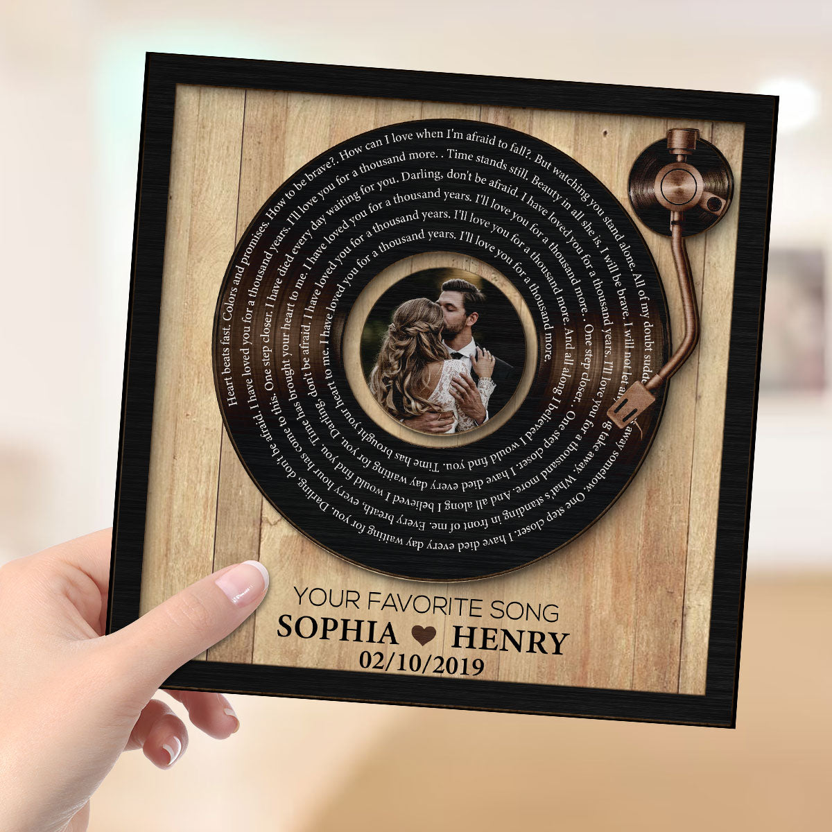 Upload Photo Vinyl Record Custom Song Lyrics Personalized 2-Layer Wooden Plaque, Anniversary Wedding Gift For Her, For Him, For The Couple