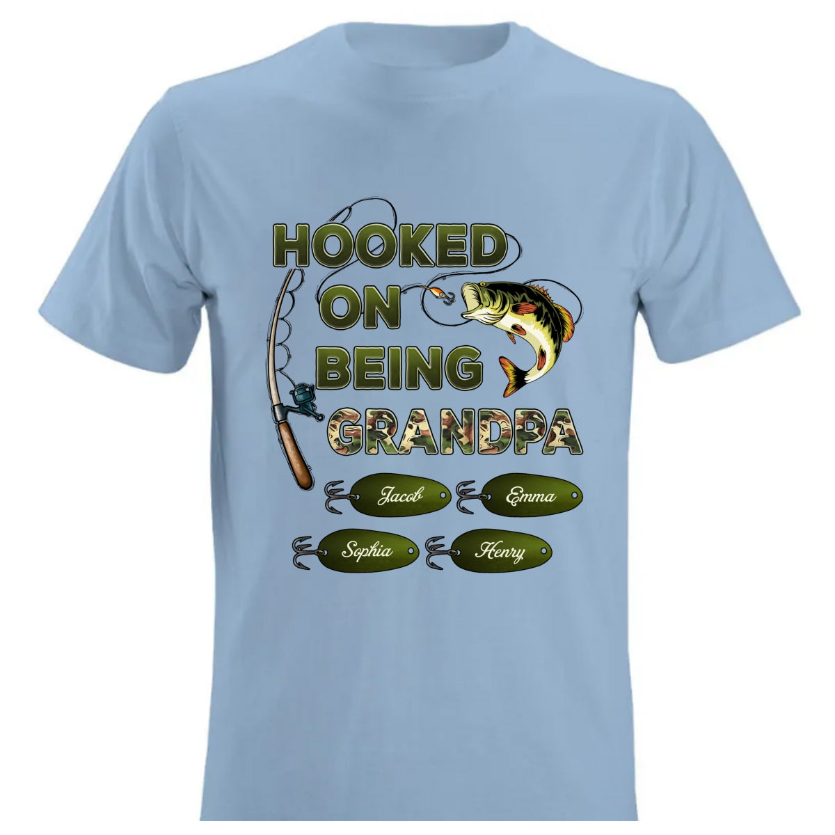 Hooked On Being Grandpa Papa Fishing Camouflage - Personalized Shirt - Gift For Proud American Dad, Grandpa
