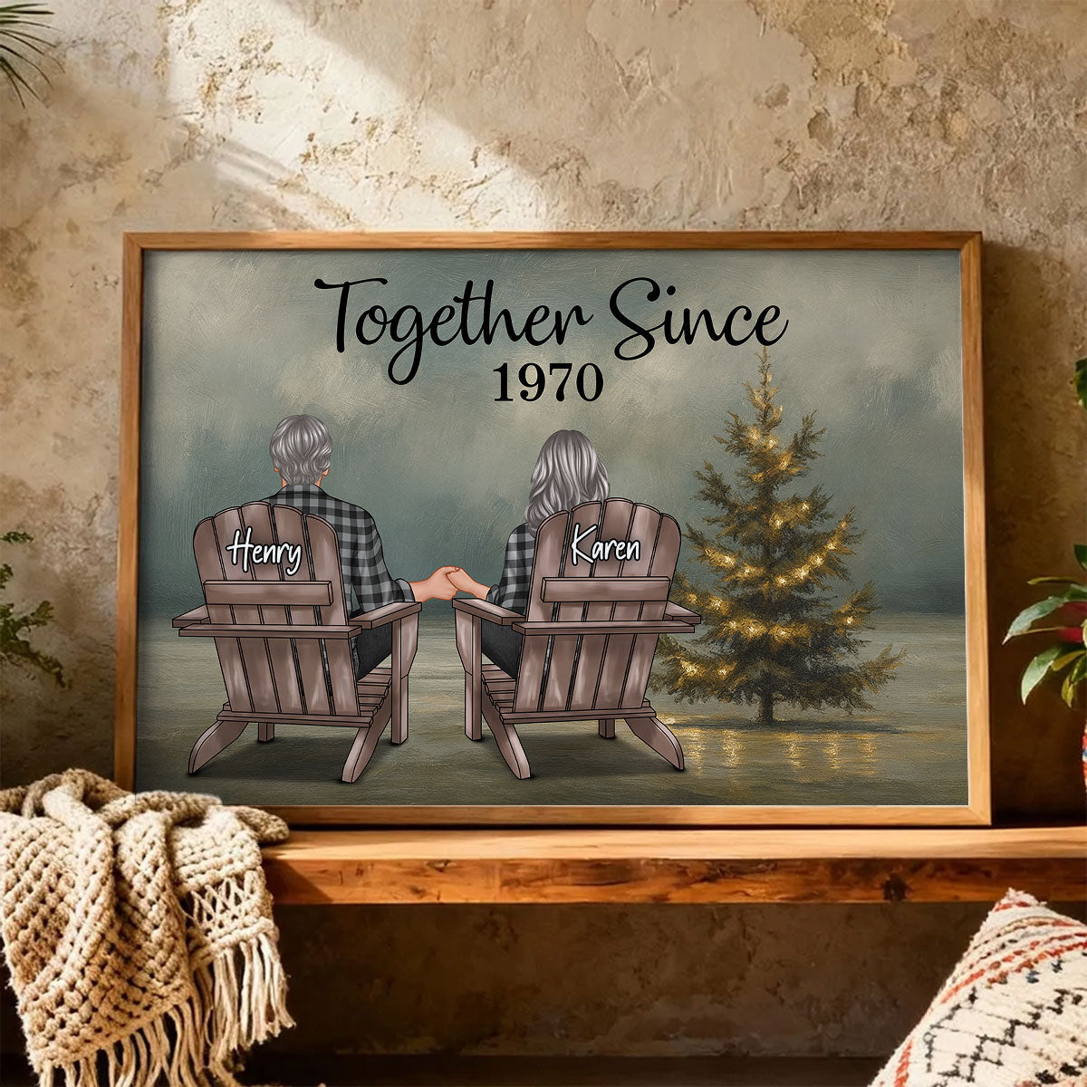 Beach Landscape Christmas Tree Eternal Love Couple - Personalized Poster - Christmas Gift for him, Gift for her