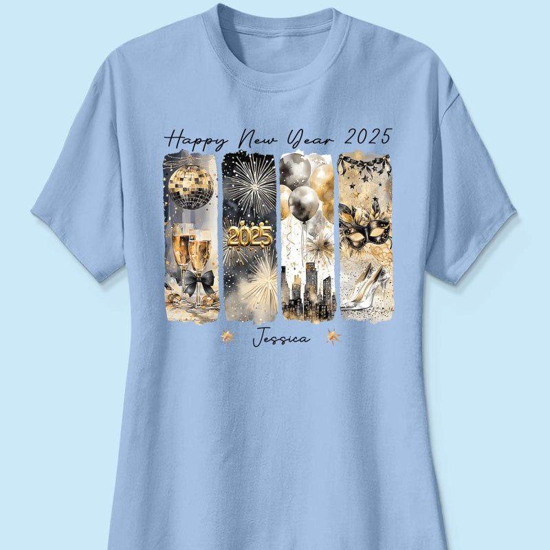 Retro New Year 2025 Disco Ball Gold Glitter Personalized Shirt, Brushstroke New Year New Me, New Year Gift For Yourself
