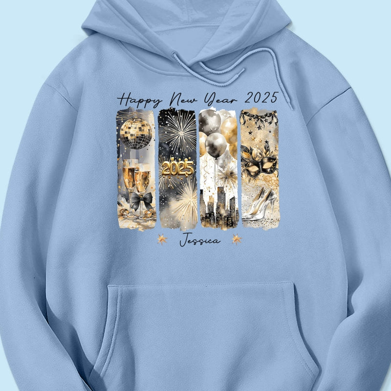 Retro New Year 2025 Disco Ball Gold Glitter Personalized Shirt, Brushstroke New Year New Me, New Year Gift For Yourself