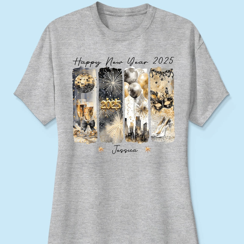 Retro New Year 2025 Disco Ball Gold Glitter Personalized Shirt, Brushstroke New Year New Me, New Year Gift For Yourself