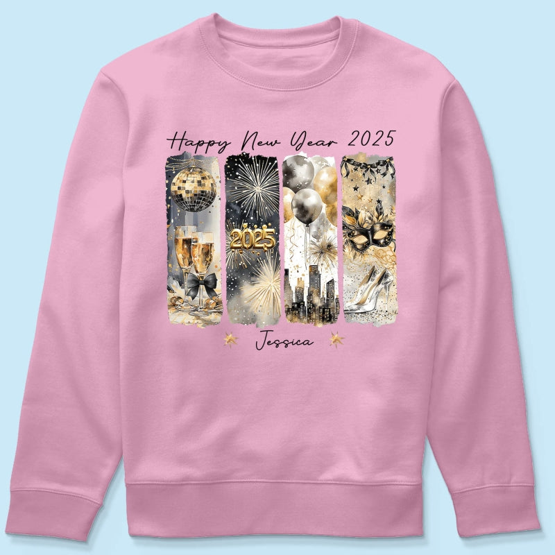 Retro New Year 2025 Disco Ball Gold Glitter Personalized Shirt, Brushstroke New Year New Me, New Year Gift For Yourself