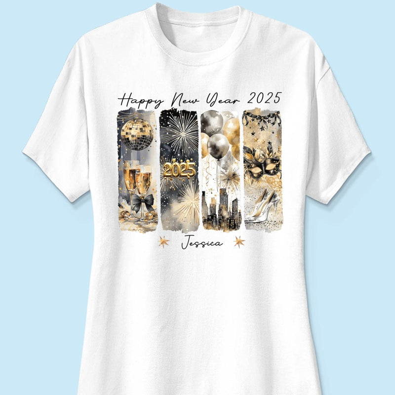 Retro New Year 2025 Disco Ball Gold Glitter Personalized Shirt, Brushstroke New Year New Me, New Year Gift For Yourself
