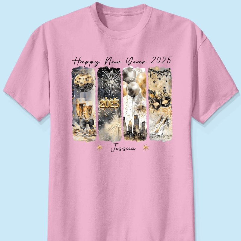 Retro New Year 2025 Disco Ball Gold Glitter Personalized Shirt, Brushstroke New Year New Me, New Year Gift For Yourself