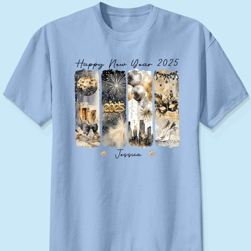 Retro New Year 2025 Disco Ball Gold Glitter Personalized Shirt, Brushstroke New Year New Me, New Year Gift For Yourself