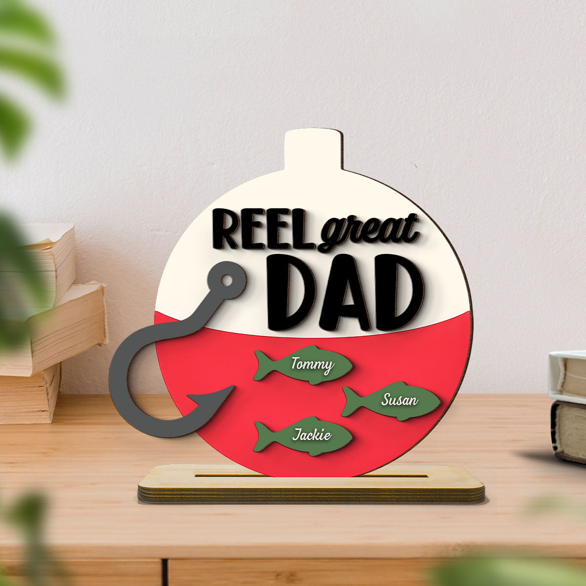 Reel Great Dad Grandpa Personalizd 2-Layer Standing Wooden Plaque, gift for Fishing Dad Grandpa