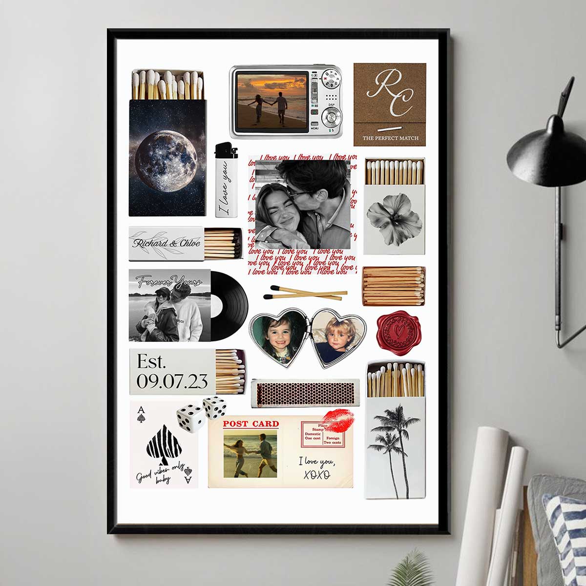 Nostalgia Couple Love Story Matchbook Collage Dopamine Decor - Personalized Poster - Heartfelt Valentine, Anniversary Gift For Him, For Her