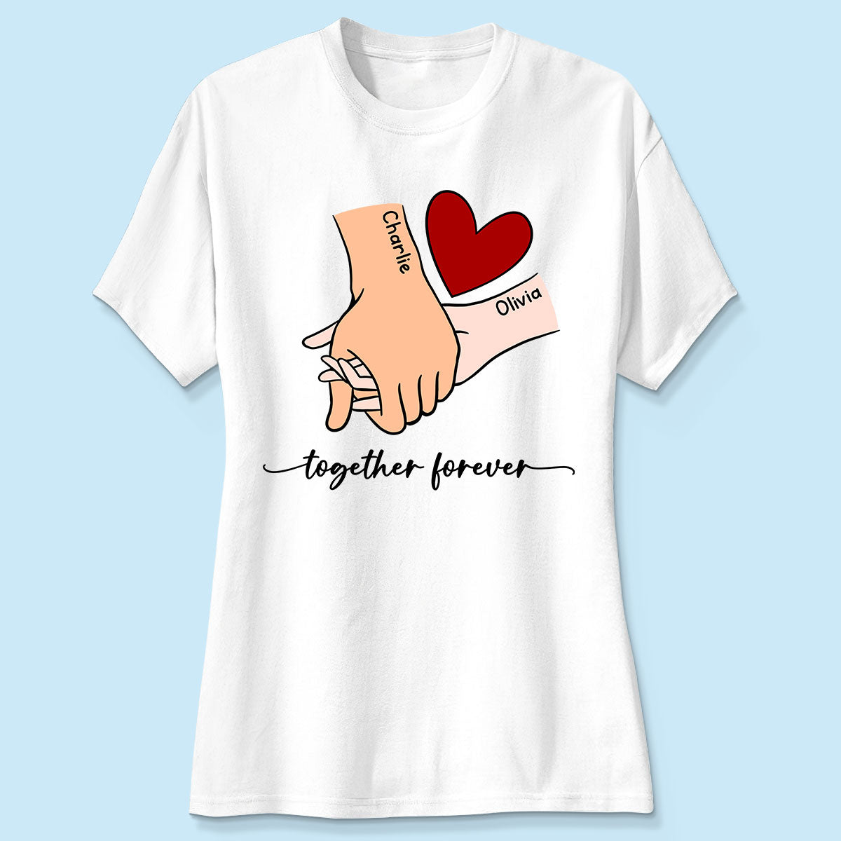 Personalized Couple Holding Hands Red Heart Shirt, Gift, Anniversary Gift for Him for Her