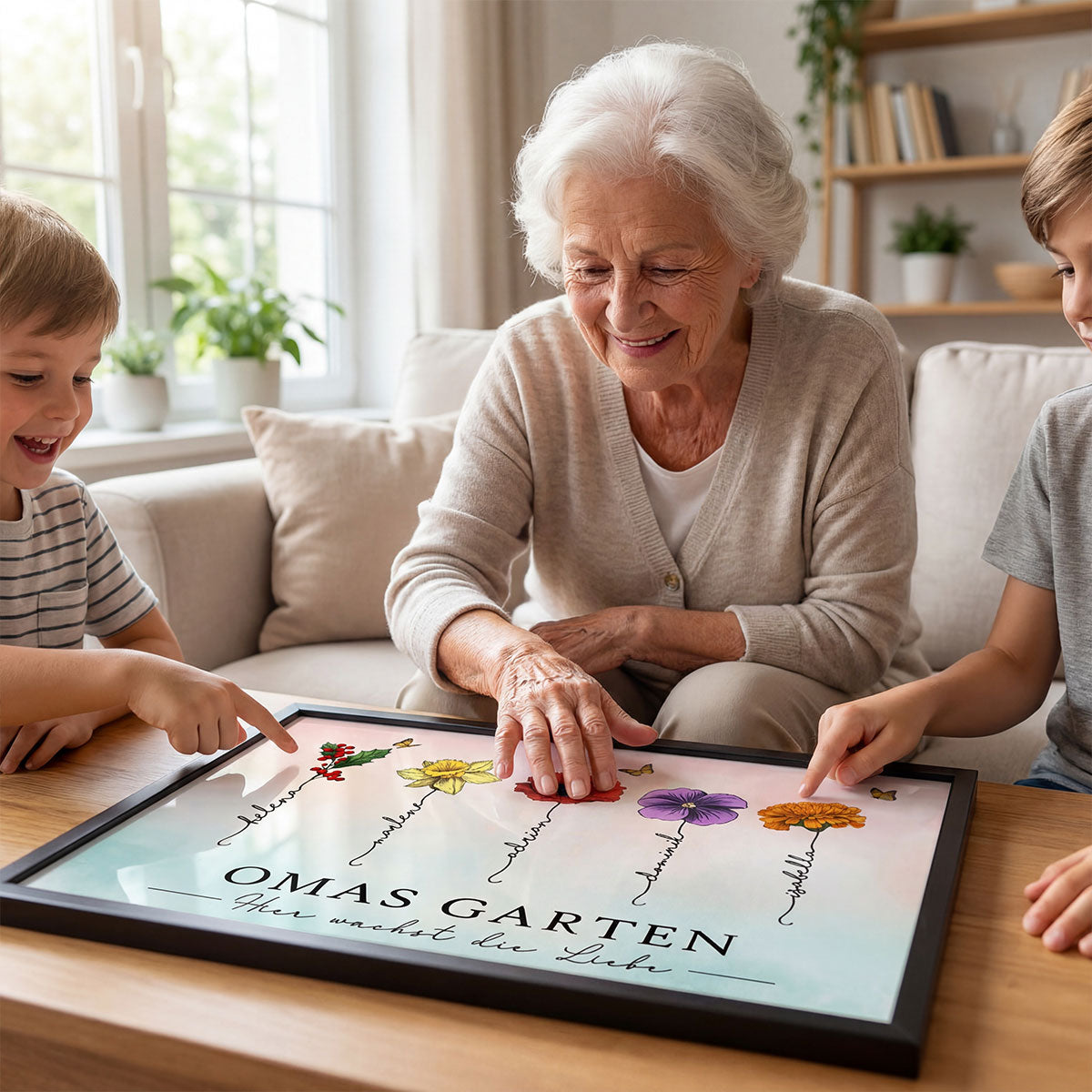 Omas Garten mit Geburtsblumen – Personalisiertes Poster – Muttertagsgeschenk fr Oma
