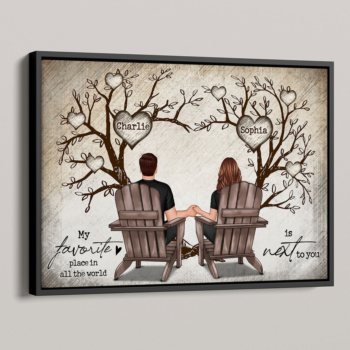 Couple Heart Tree Sitting Personalized Poster, Home Decoration, Anniversary Gift For Couple, Gift For Him, For Her