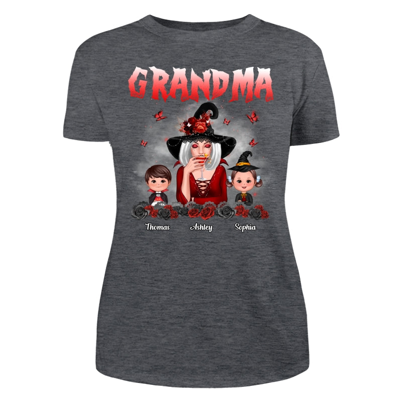 Halloween Roses Grandma With Grandkids Personalized Shirt