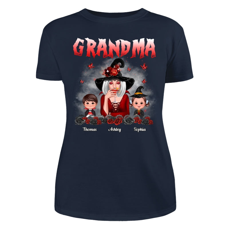 Halloween Roses Grandma With Grandkids Personalized Shirt