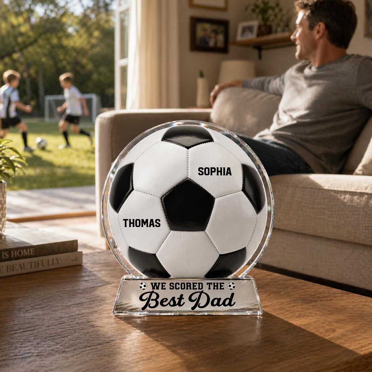 We Scored The Best Dad - Personalized Acrylic Block Plaque - Gift For Soccer Dad