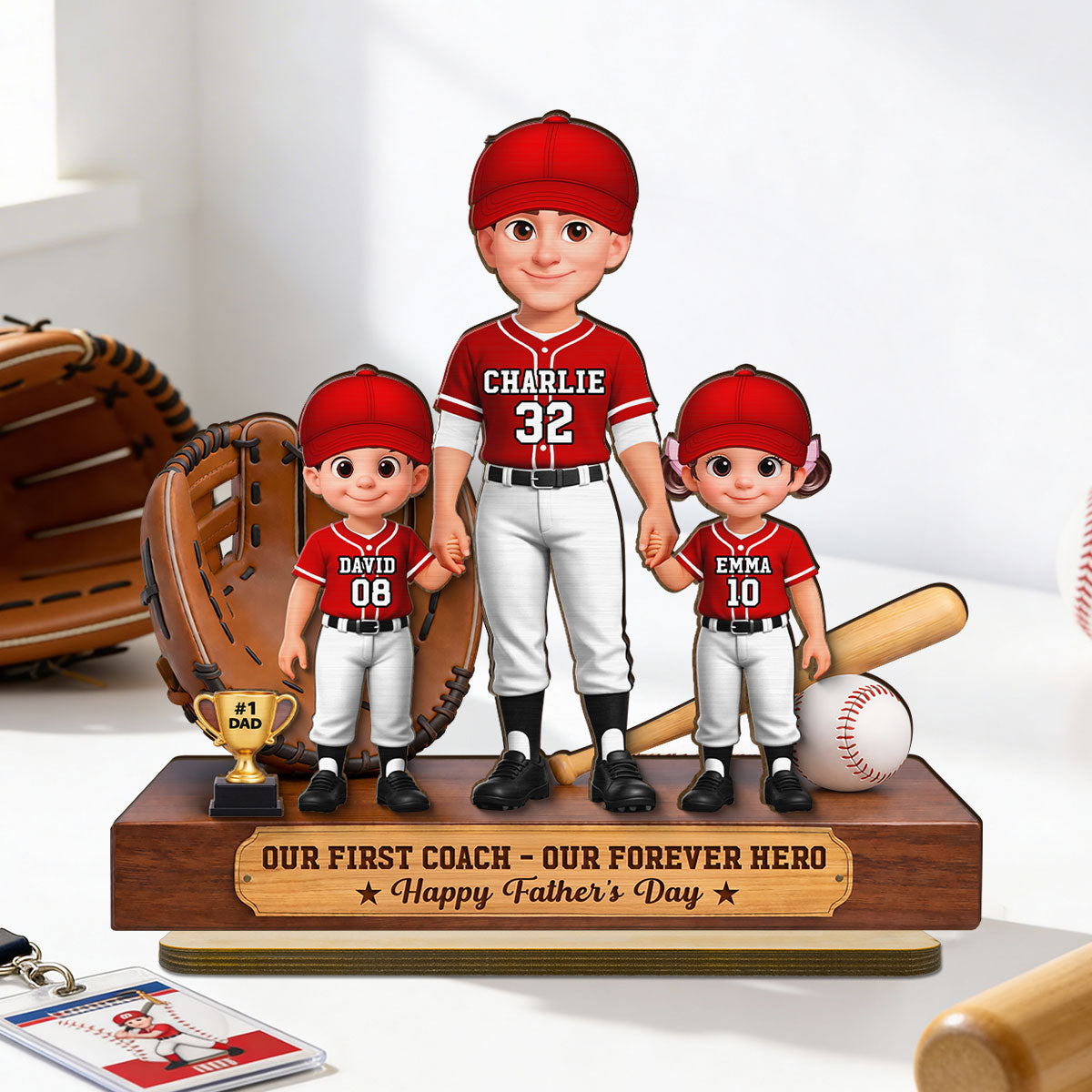 Baseball No.1 Dad We Caught The Best Dad - Personalized 2-Layered Wooden Plaque - Gift For Dad