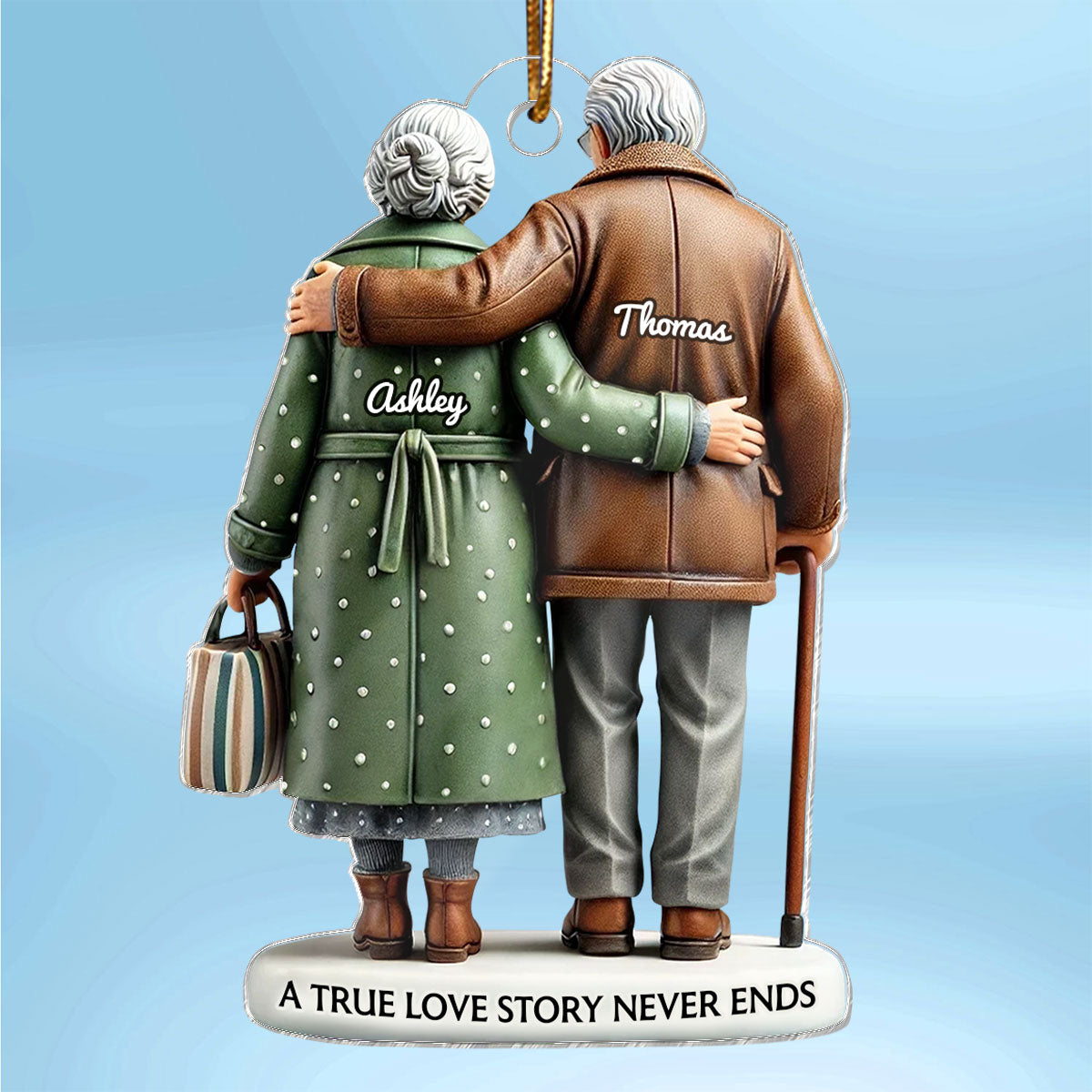 3D Effect Old Couple Embracing Personalized Acrylic Ornament, Heartfelt Keepsake, Gift For Couple, For Him, For Her, Husband, Wife