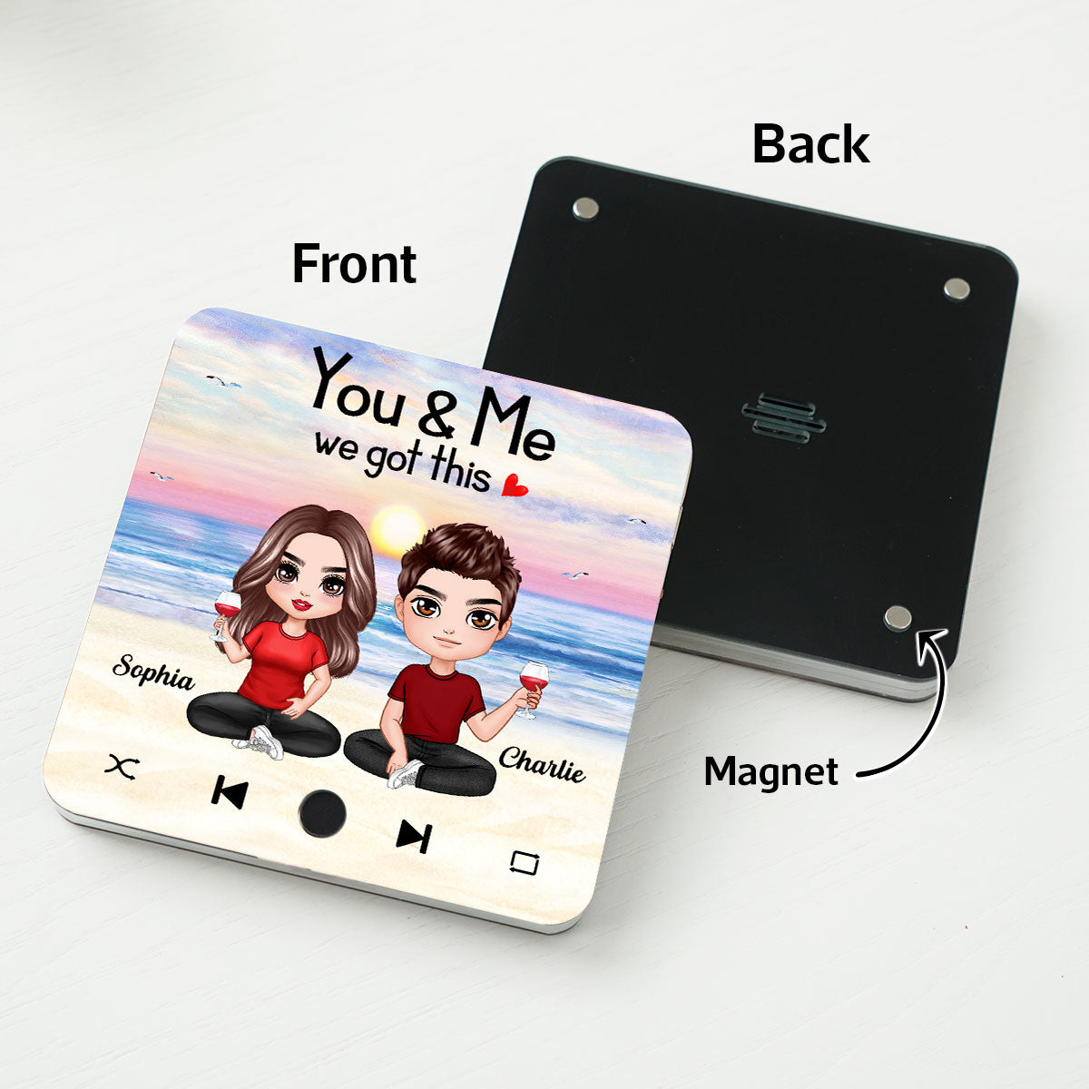 Doll Couple Sitting Together Since Favorite Song Personalized Music Fridge Magnet, Gift For Couple