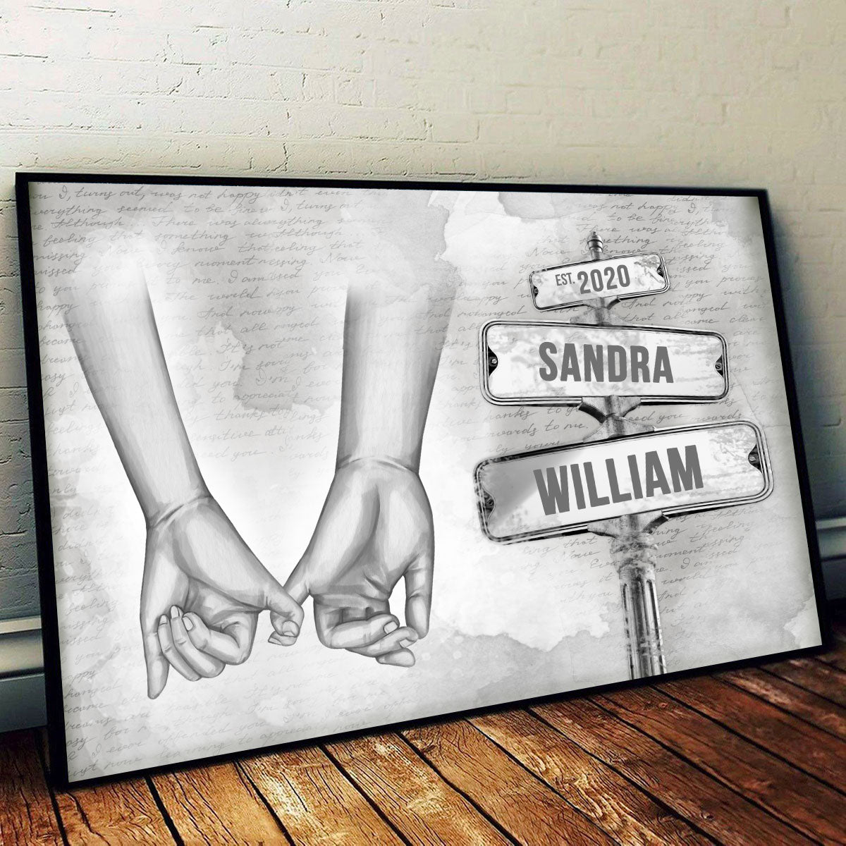 Personalized Vintage Couple Hands Pinky Promise Post Sign Poster, Gift Anniversary Gift for Couples