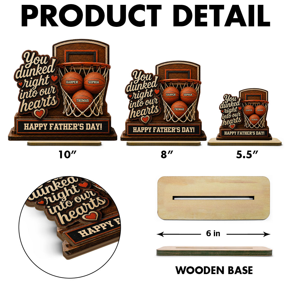 You Dunked Right Into Our Hearts Custom Name 2D Flat - Personalized 2-Layered Wooden Plaque - Gift For Basketball Dad