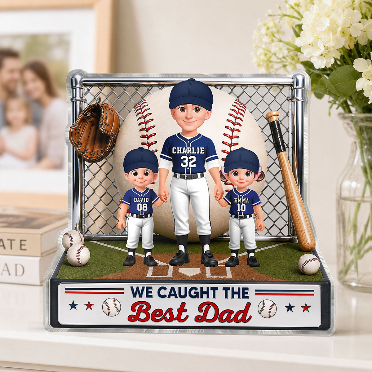 Baseball Dad And Kids We Caught The Best Dad - Personalized Acrylic Block Plaque - Gift For Dad, Husband