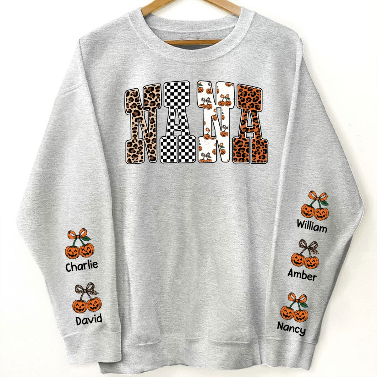 Trendy Fall Mama Personalized Sweatshirt – Leopard, Pumpkin & Checkerboard Fall Halloween Sweatshirt