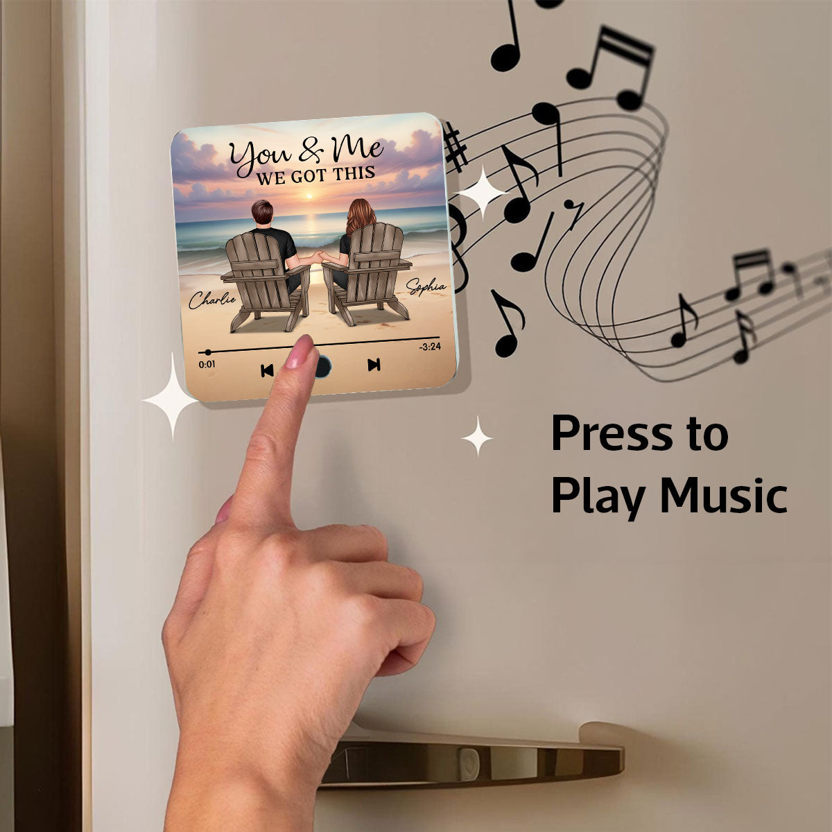 Couple Back View At Beach Favorite Song Personalized Bluetooth Music Fridge Magnet, Gift For Couple