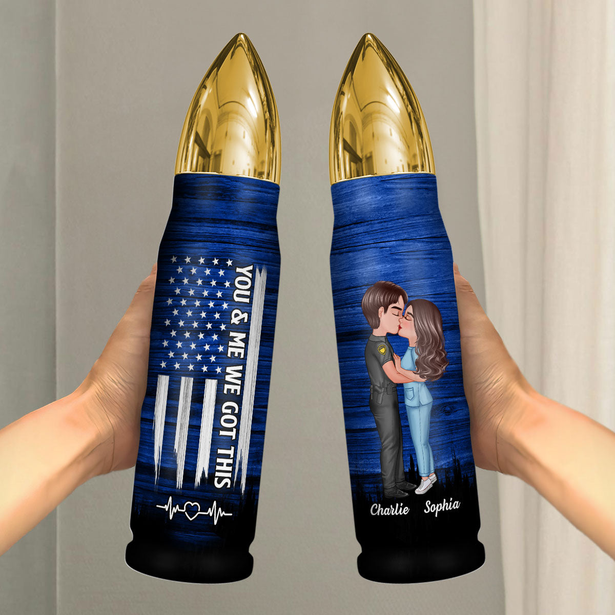 Hero Couple Hugging Kissing Half Flag Gift by Occupation Gift For Her Gift For Him Personalized Bullet Tumbler