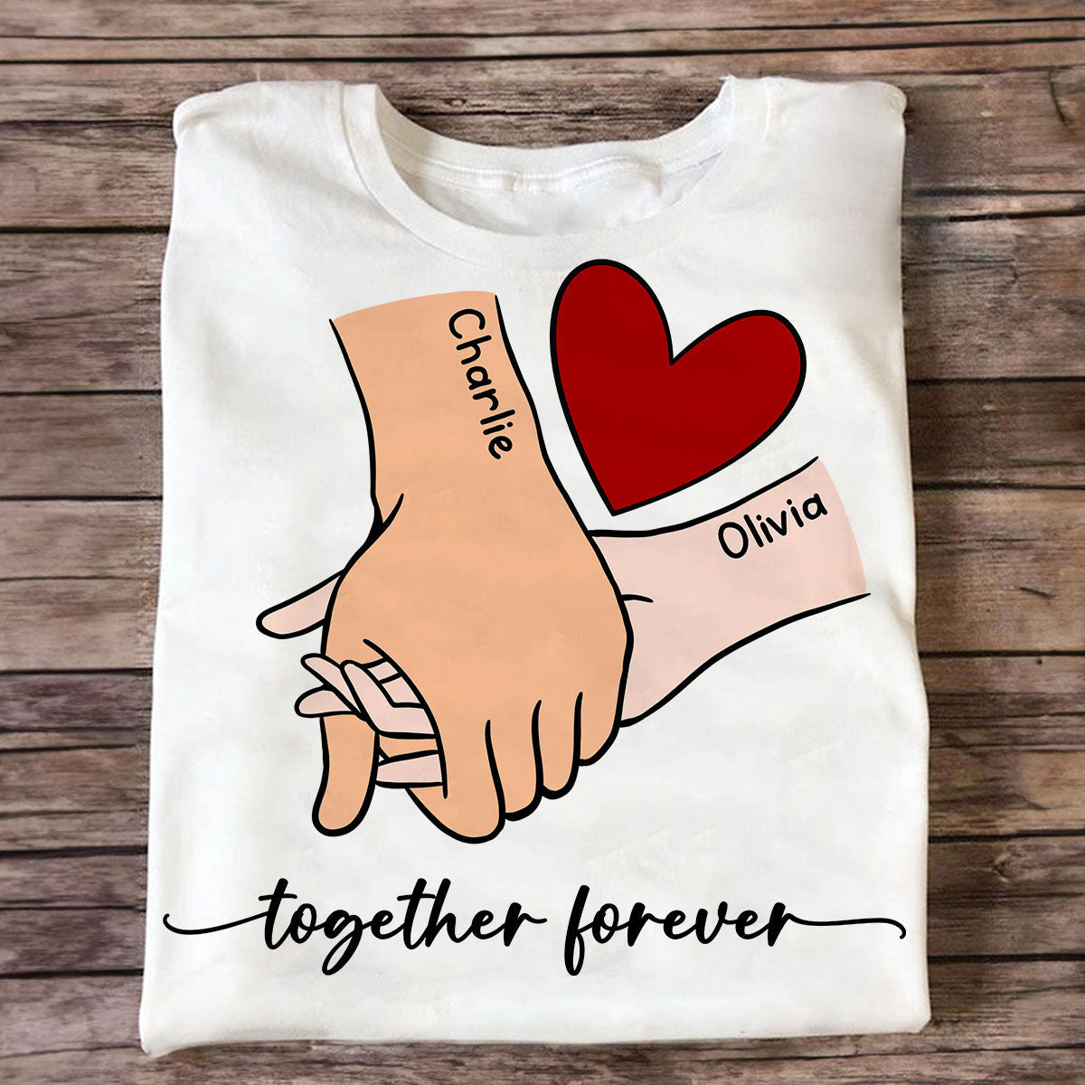 Personalized Couple Holding Hands Red Heart Shirt, Gift, Anniversary Gift for Him for Her