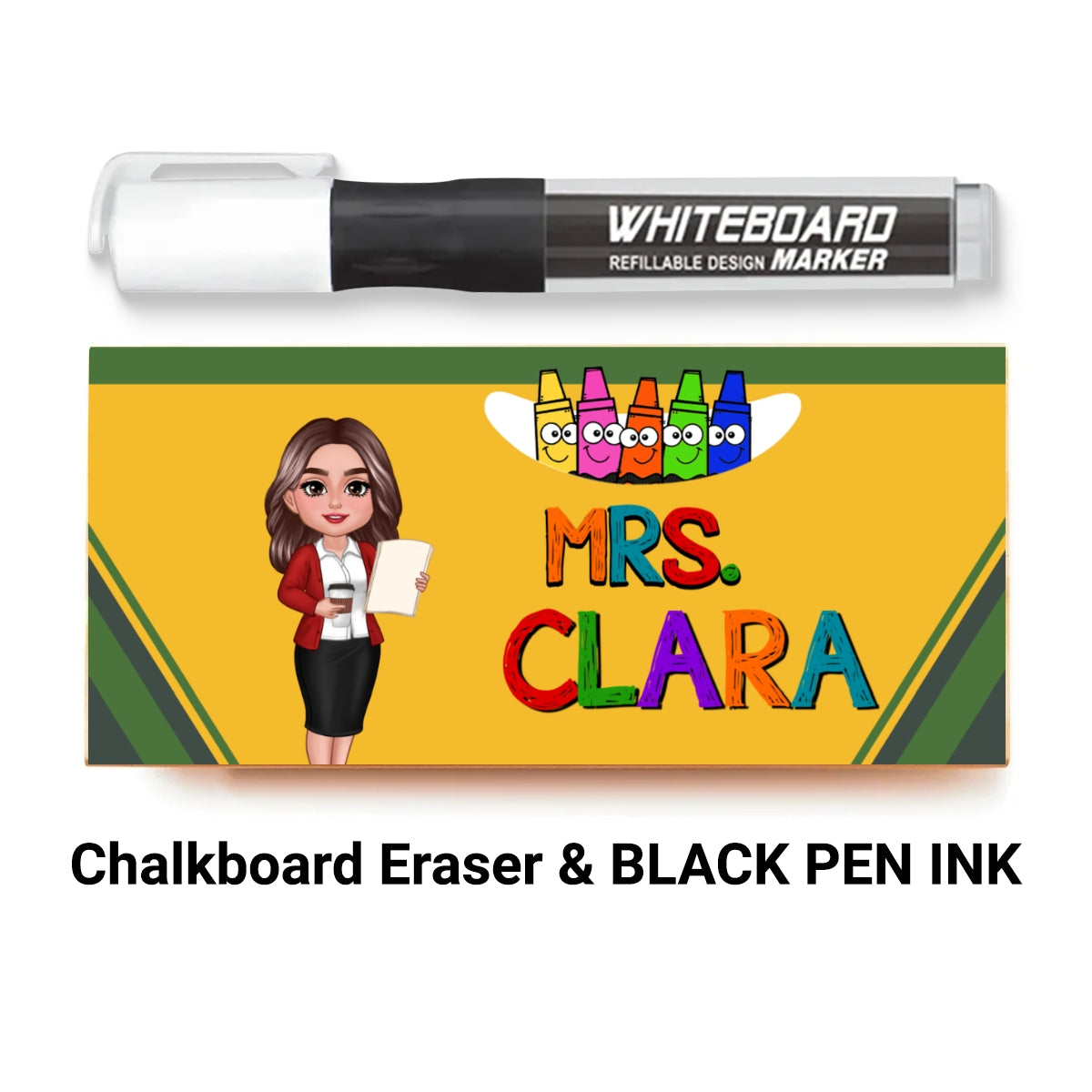 Teacher Crayon Personalized Chalkboard/Whiteboard Eraser with Marker, Teacher Appreciation Gift, Back To School Gift
