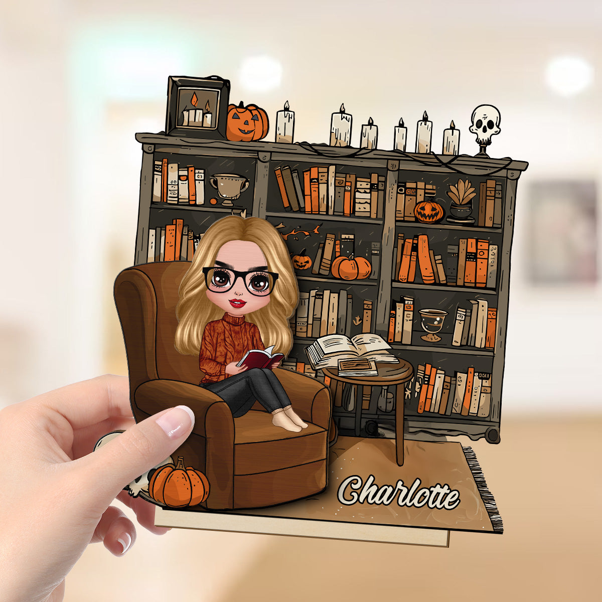 3D Effect Fall Season Girl Reading Book Personalized 2-Layer Standing Wooden Plaque, Gift For Book Lovers