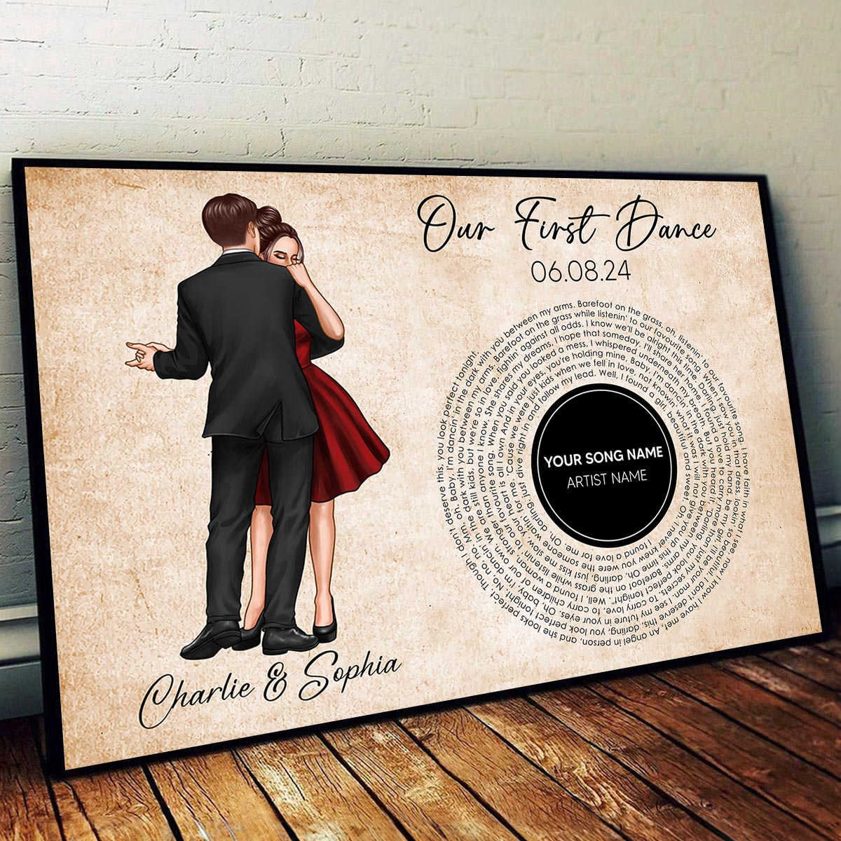 Our First Dance Couple Dancing Favorite Song Vinyl RecordPersonalized Poster, Heartfelt Gift, Wedding Gift For Couple, For Him, For Her