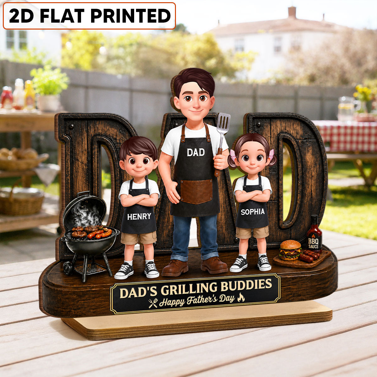 BBQ King Of The Grill Dad - Personalized Wooden Plaque - Gift For Dad, Husband