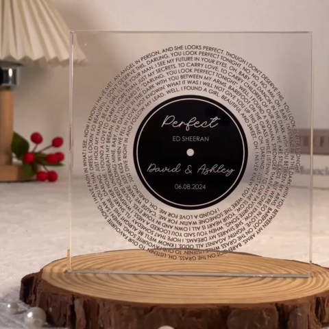 Custom Couple Favorite Song Vinyl Record Personalized Square Acrylic Block Plaque, Heartfelt 2025 Gift For Couple, For Him, For Her