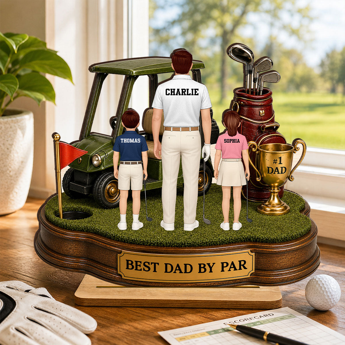 Best Dad By Par Golf Dad & Kids - Personalized 2-Layered Wooden Plaque - Gift For Dad, Husband