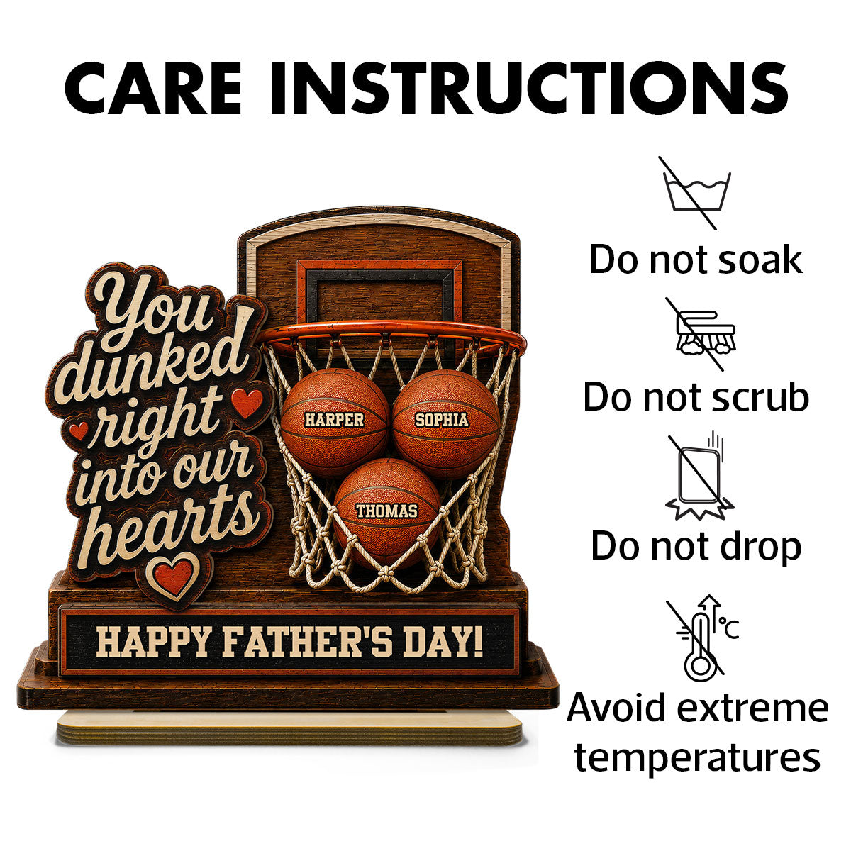 You Dunked Right Into Our Hearts Custom Name 2D Flat - Personalized 2-Layered Wooden Plaque - Gift For Basketball Dad