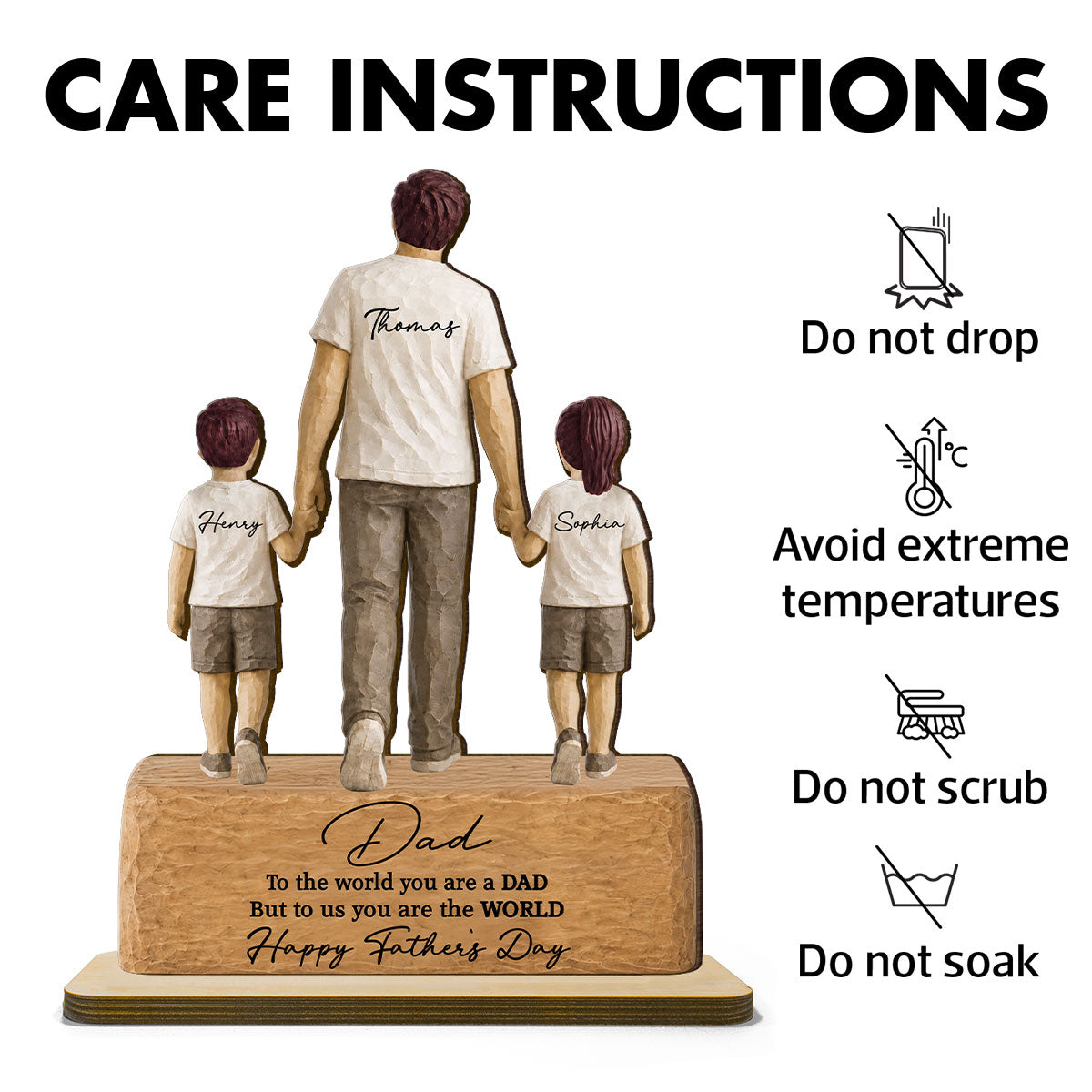 Sentimental Rustic Dad And Kids Walking - Personalized 2-Layered Wooden Plaque - Heartfelt Gift For Dad, Husband