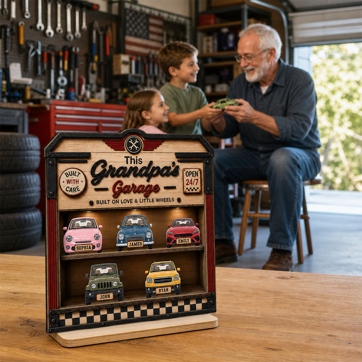 Dad Grandpa's Garage 2D Flat - Personalized Wooden Plaque - gift for Dad, Grandpa