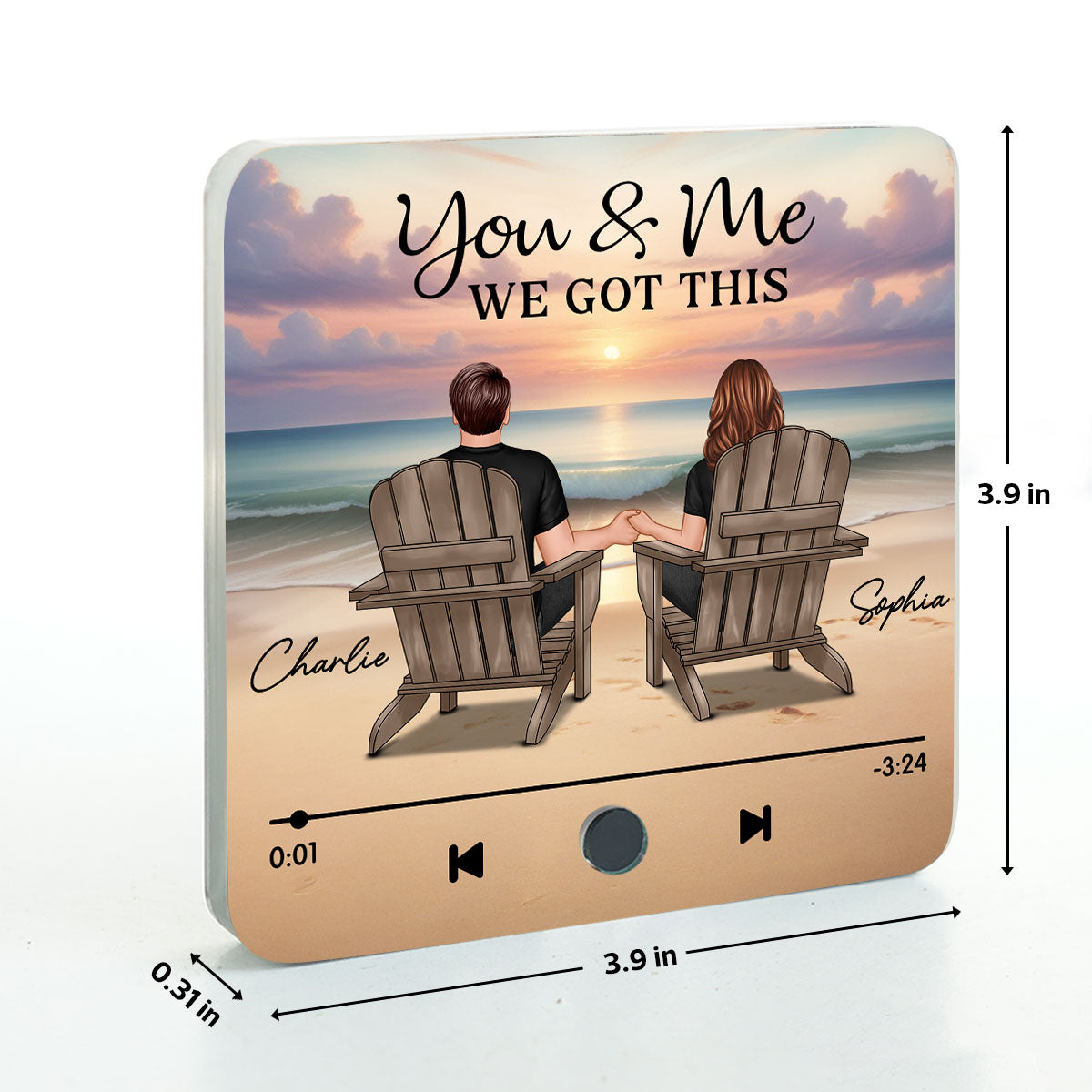 Couple Back View At Beach Favorite Song Personalized Bluetooth Music Fridge Magnet, Gift For Couple