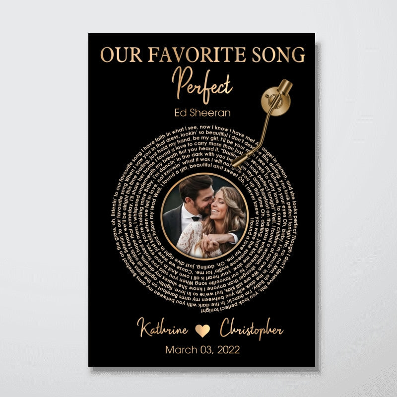 Upload Photo Metallic Effect Song Lyrics Art Personalized Poster, Anniversary Gift For Her, For Him