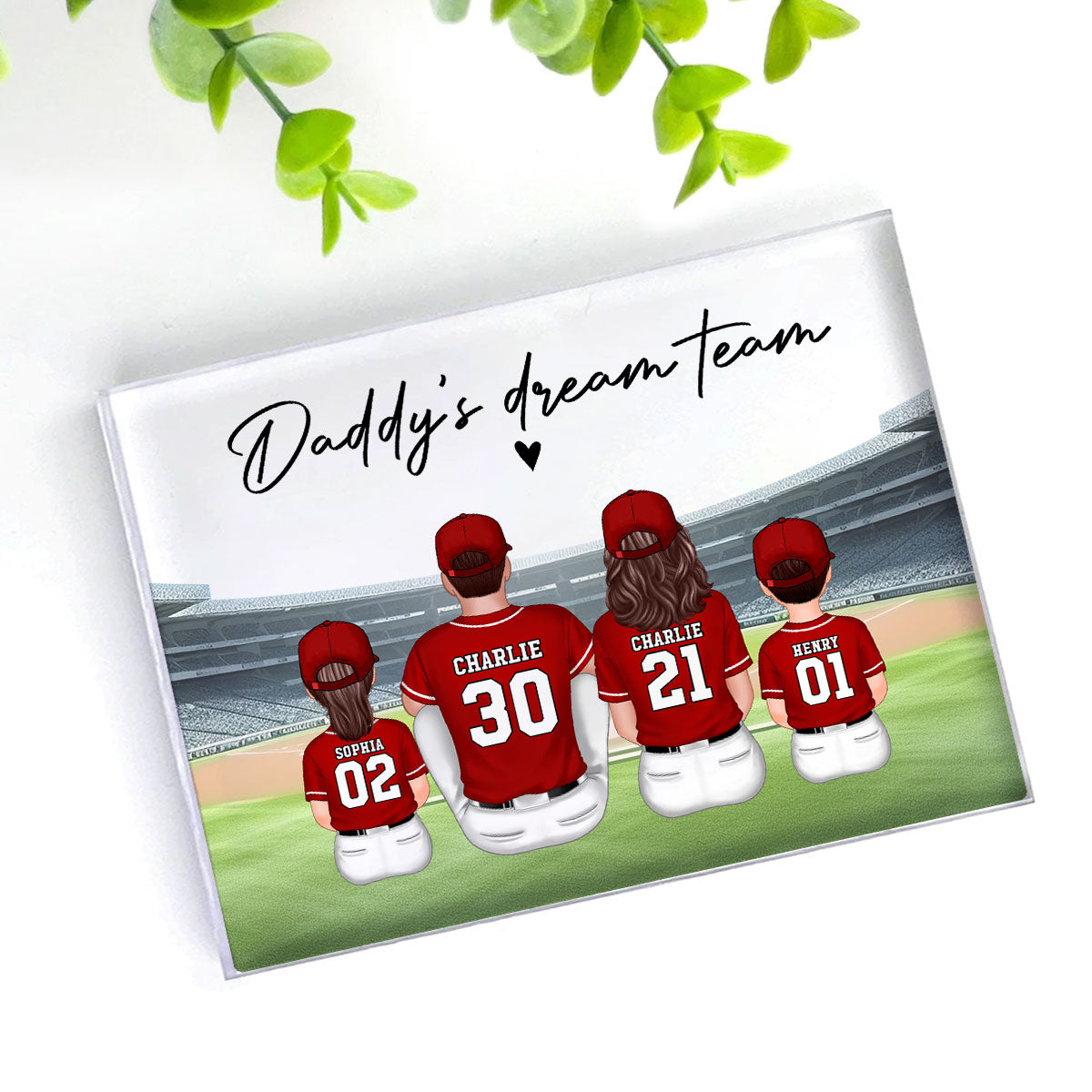 Daddy's Team Baseball Family Sitting Personalized Acrylic Block, Unique Gift for Dad, Gift for Husband