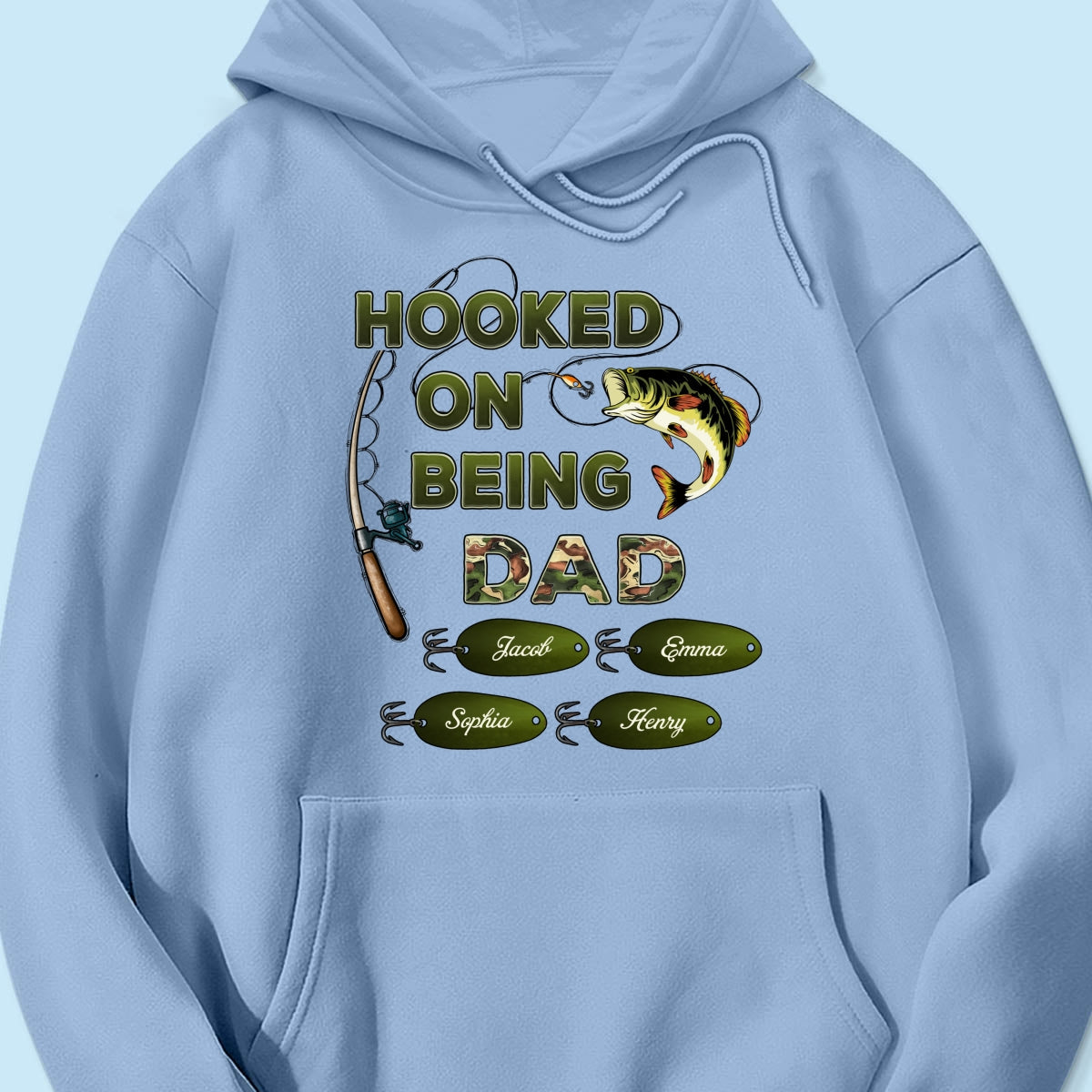 Hooked On Being Dad Grandpa Fishing Camouflage Personalized Shirt, Gift For Dad, Husband, Grandpa