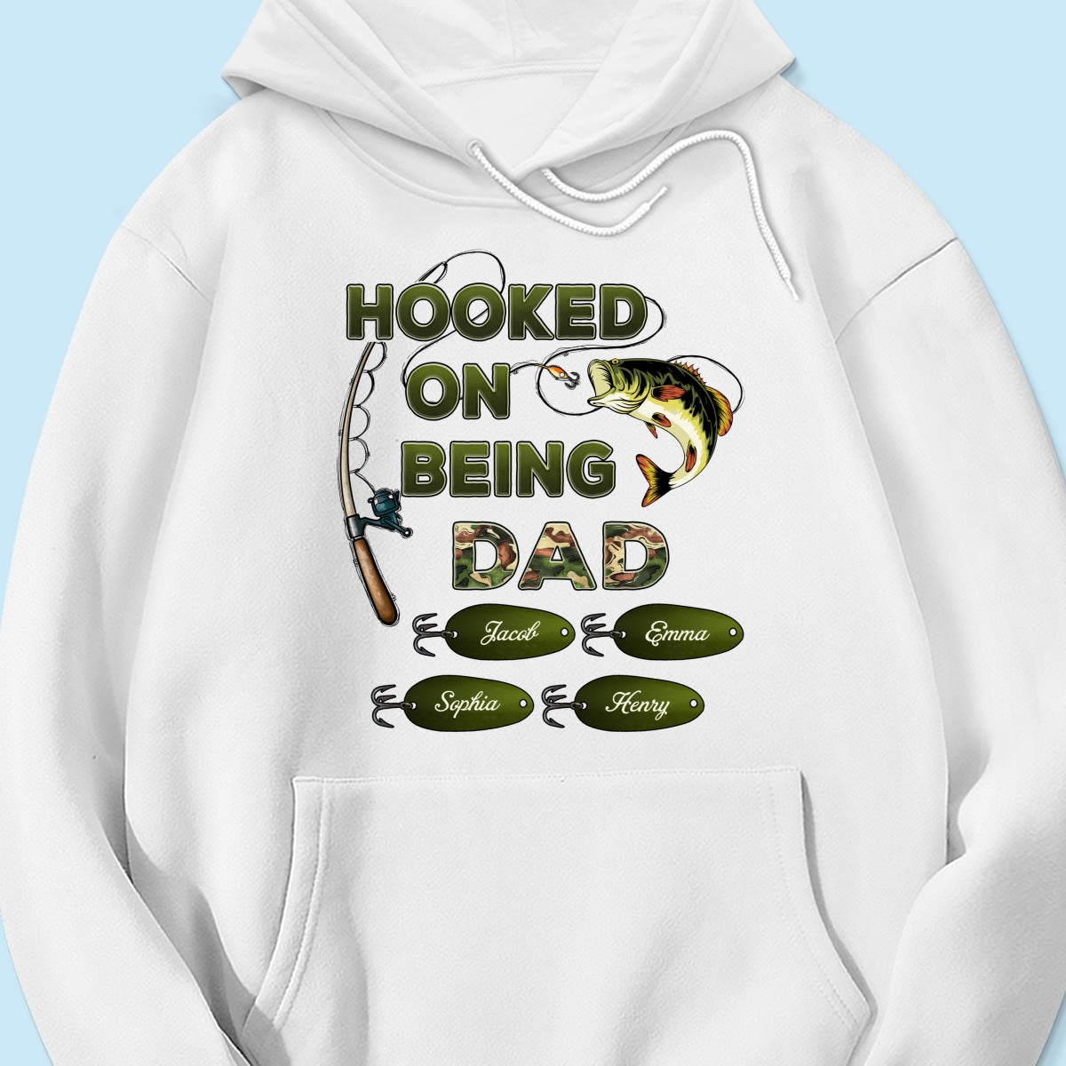 Hooked On Being Dad Grandpa Fishing Camouflage Personalized Shirt, Gift For Dad, Husband, Grandpa