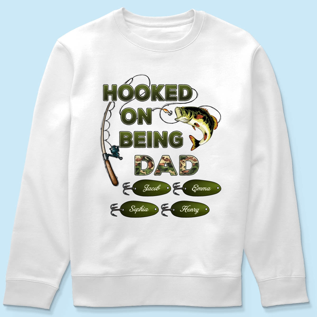 Hooked On Being Dad Grandpa Fishing Camouflage Personalized Shirt, Gift For Dad, Husband, Grandpa