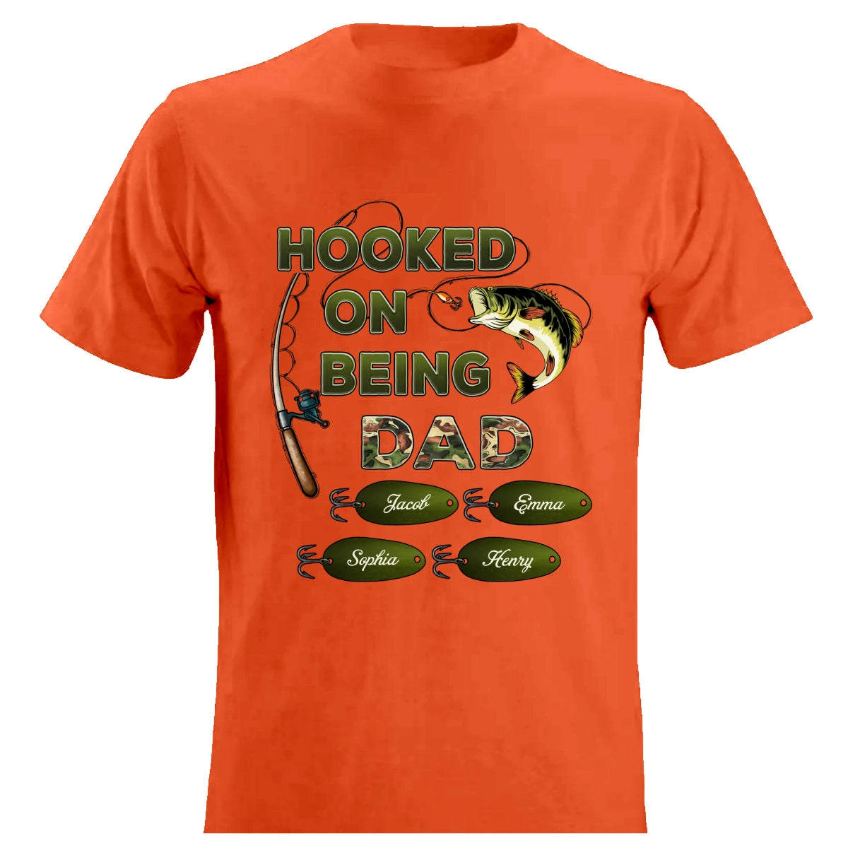 Hooked On Being Dad Grandpa Fishing Camouflage Personalized Shirt, Gift For Dad, Husband, Grandpa